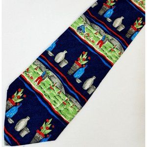 Paolo Cerrati necktie Men's tie blue bottles flowers vintage 100% Silk